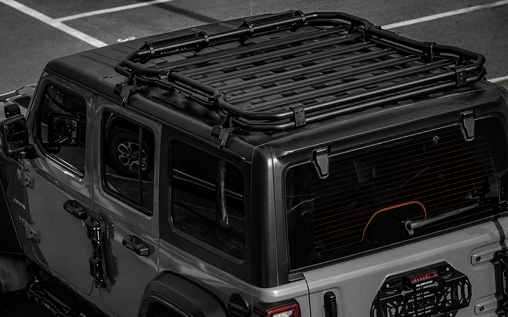 Upgrade your rig with the Dual Layer Roof Rack for Jeep Wrangler. Lightweight aluminum, aerodynamic design, and heavy-duty storage for JL/JL4XE/JL Rubicon