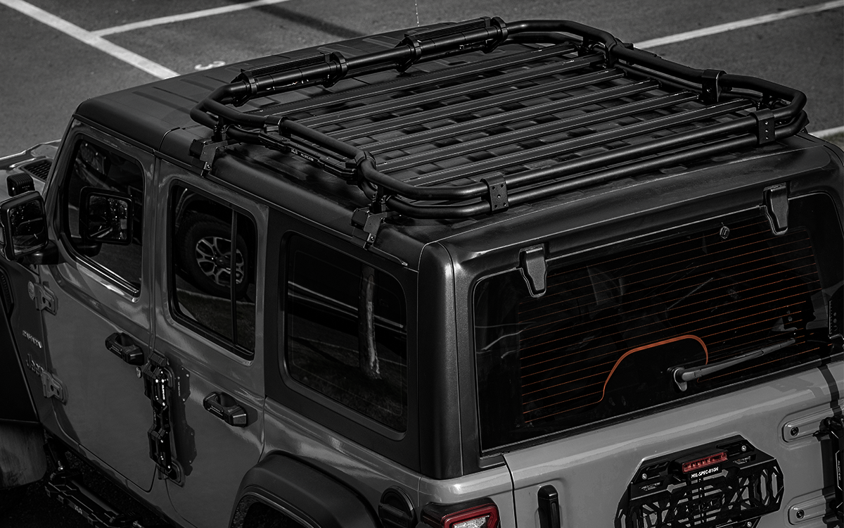 Upgrade your rig with the Dual Layer Roof Rack for Jeep Wrangler. Lightweight aluminum, aerodynamic design, and heavy-duty storage for JL/JL4XE/JL Rubicon