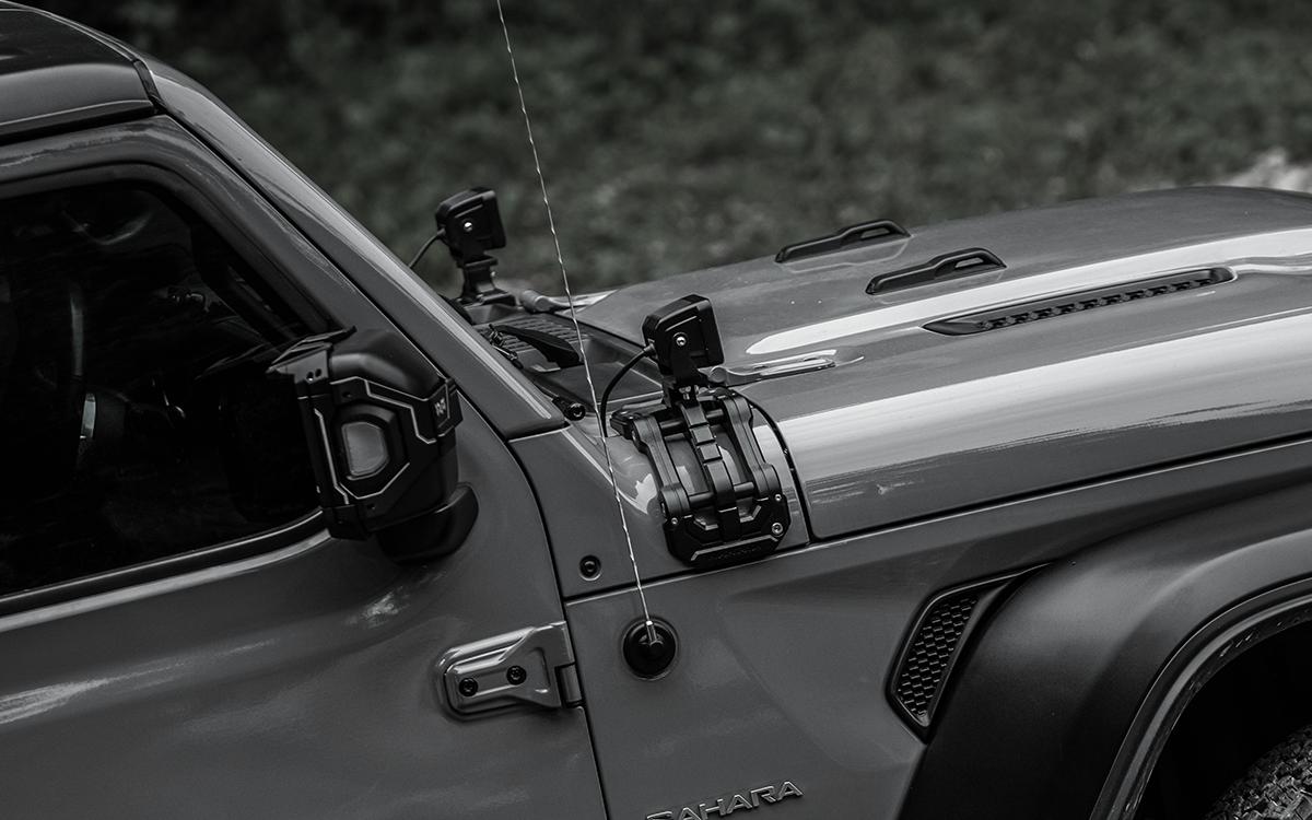 Upgrade night trails with the IRURI Origin A-Pillar Light Mount for Jeep JL & 4xe. No-drill install, CNC aluminum durability, and MIL-SPEC strength.