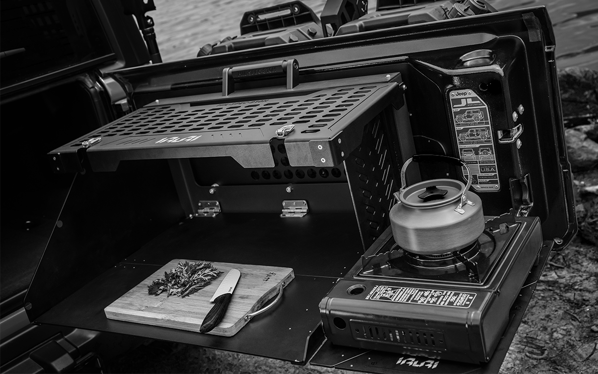 Upgrade your rig with the IRURI Rear Tailgate Multi-Function Platform. A tough, versatile workspace for cooking and gear organization on any overland trip.