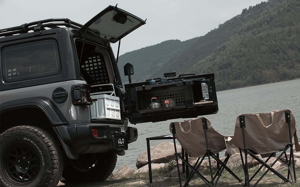 Upgrade your rig with the IRURI Rear Tailgate Multi-Function Platform. A tough, versatile workspace for cooking and gear organization on any overland trip.