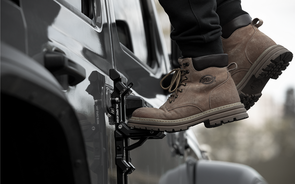 Access your Jeep's roof easily with the IRURI Side Ladder. Heavy-duty alloy, anti-slip steps, and no-drill bolt-on install for JL & JL4xe&JT&RUBICON.