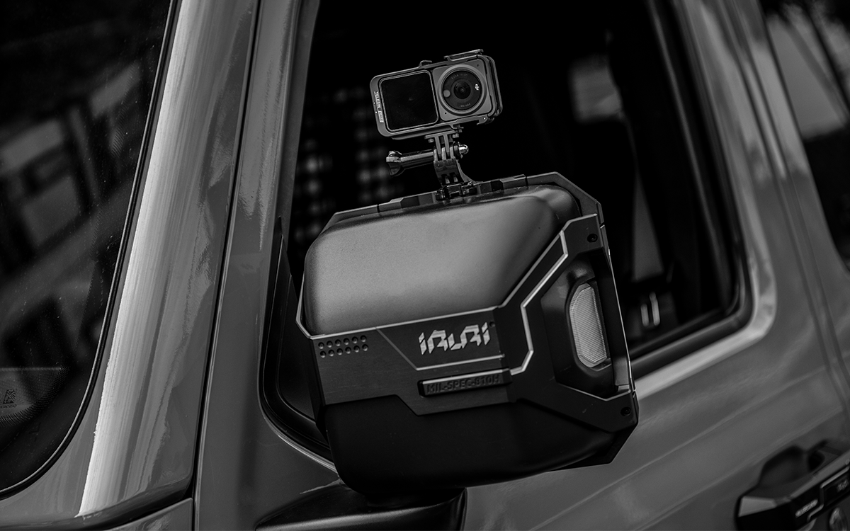 Protect your Jeep with IRURI Side Mirror Covers. CNC aluminum armor, MIL-SPEC durability, and built-in action camera mounts for Wrangler JL & JT& JL4XE