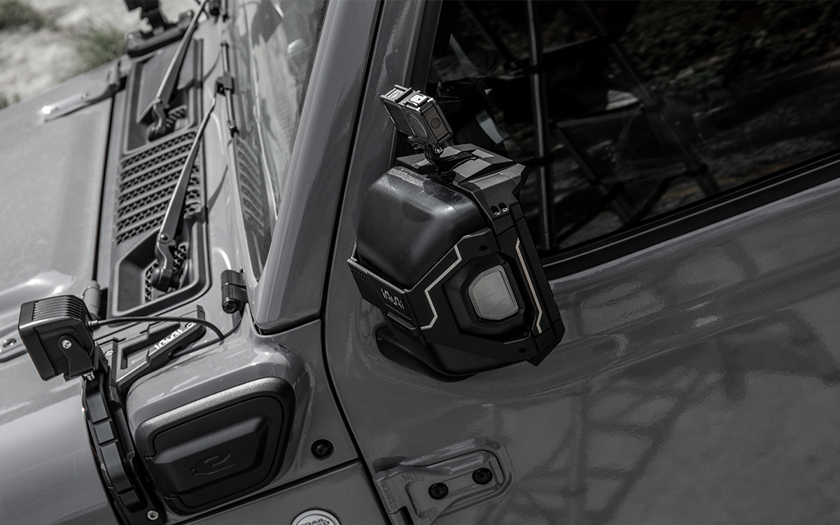 Protect your Jeep with IRURI Side Mirror Covers. CNC aluminum armor, MIL-SPEC durability, and built-in action camera mounts for Wrangler JL & JT& JL4XE