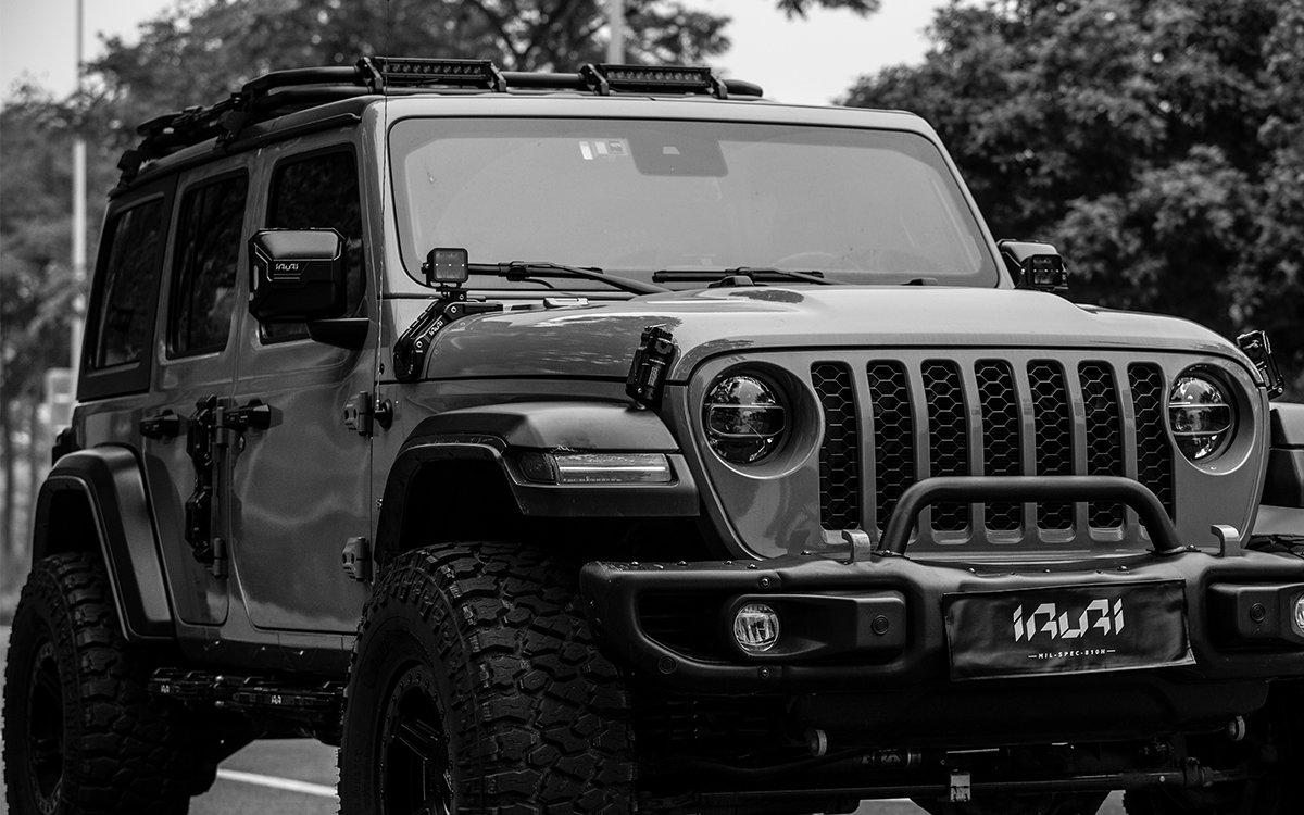 Protect your Jeep with IRURI Side Mirror Covers. CNC aluminum armor, MIL-SPEC durability, and built-in action camera mounts for Wrangler JL & JT& JL4XE