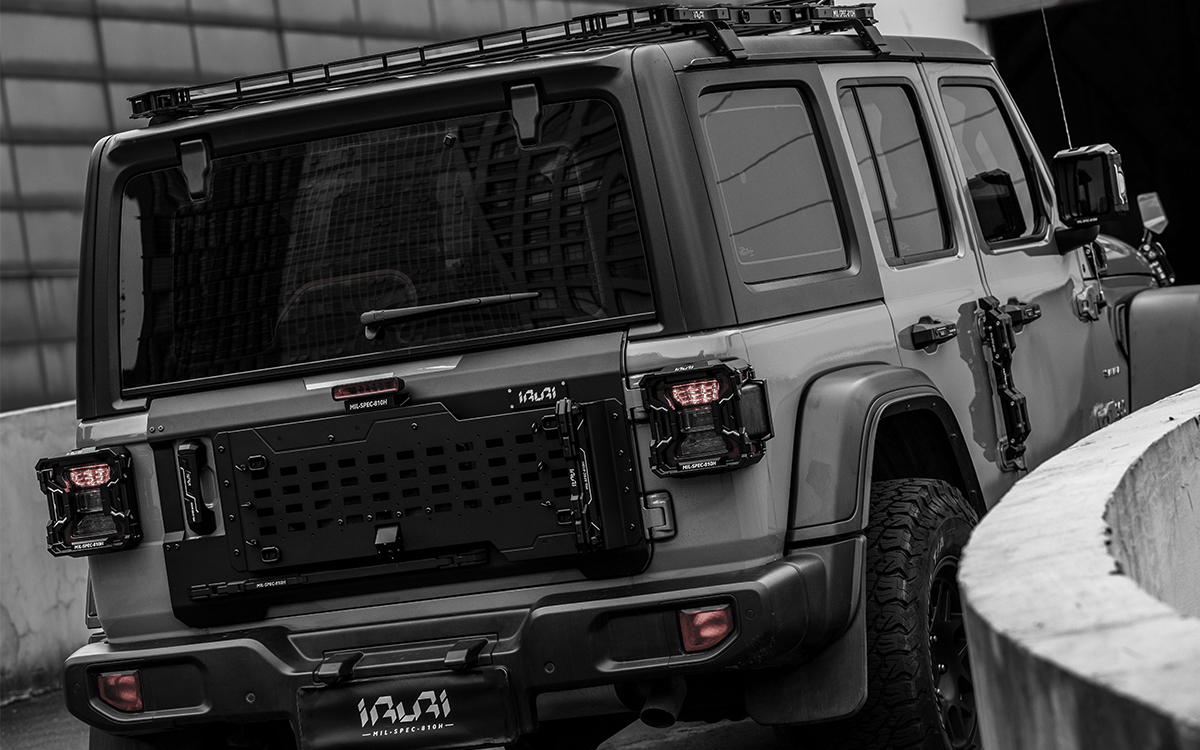Protect your Jeep with IRURI Taillight Guard Covers. Aviation aluminum armor, full light visibility, and direct bolt-on for Wrangler JL&4XE&RUBICON.