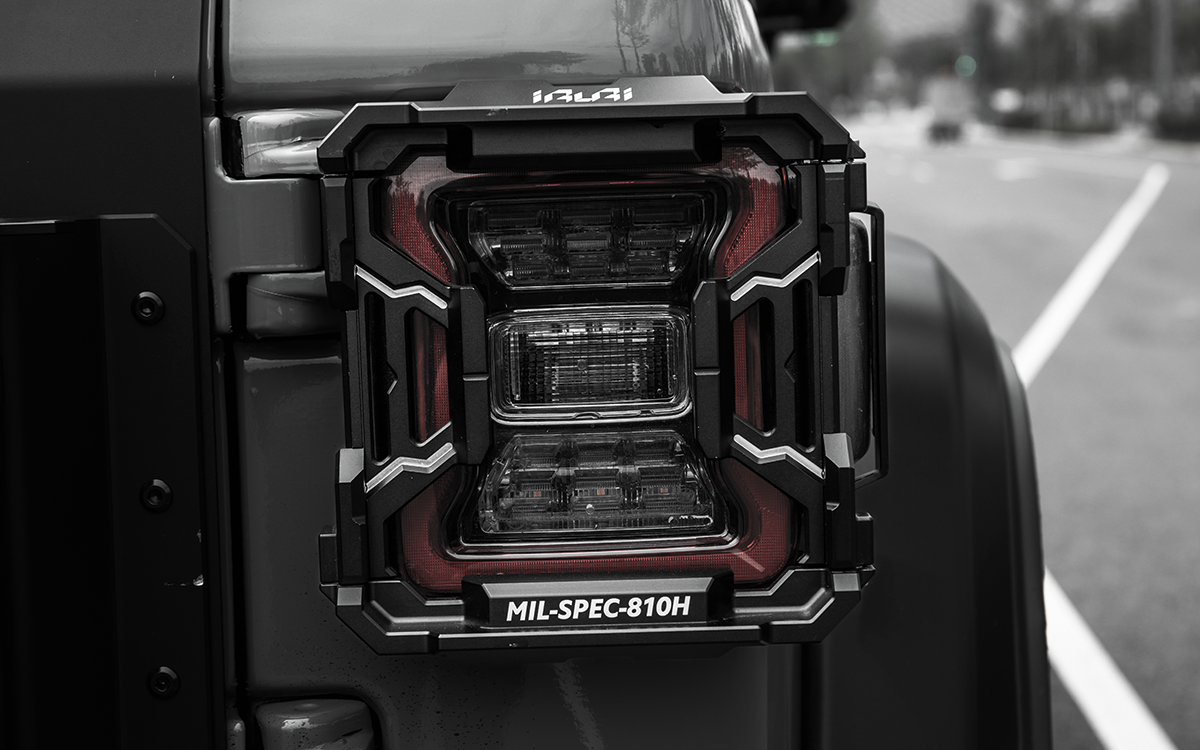 Protect your Jeep with IRURI Taillight Guard Covers. Aviation aluminum armor, full light visibility, and direct bolt-on for Wrangler JL&4XE&RUBICON.