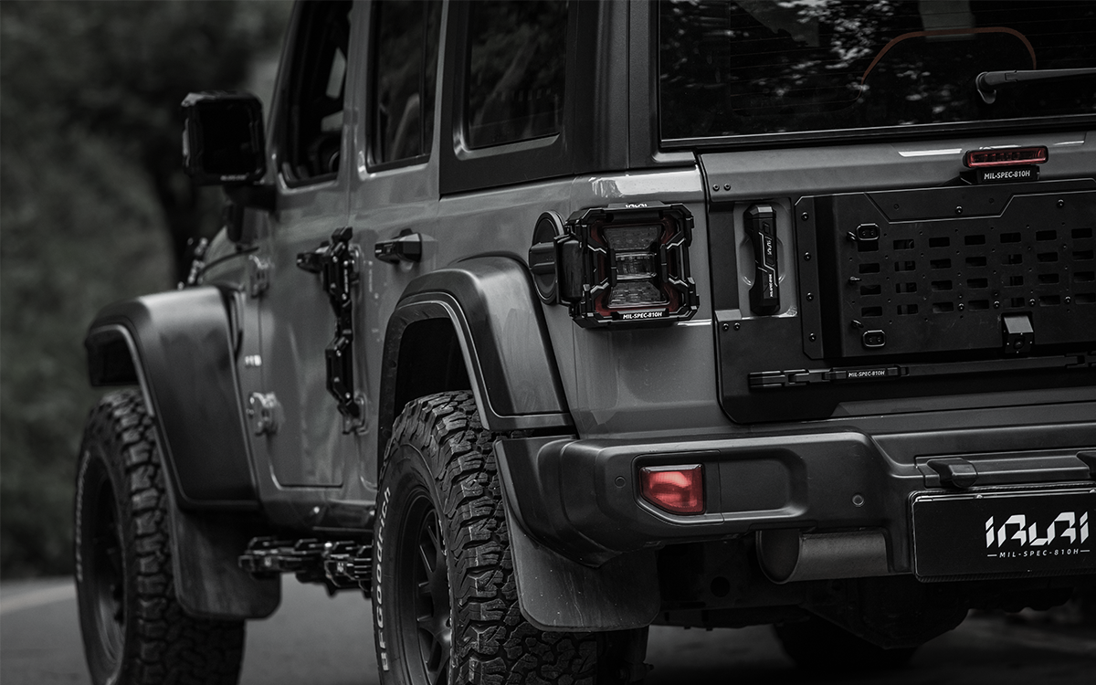 Protect your Jeep with IRURI Taillight Guard Covers. Aviation aluminum armor, full light visibility, and direct bolt-on for Wrangler JL&4XE&RUBICON.