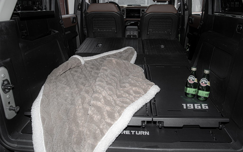 Transform your 2021-2026 Ford Bronco into a camper. Durable flat sleeping platform for car camping and fishing trips. No-drill installation, creates a perfect flat surface.