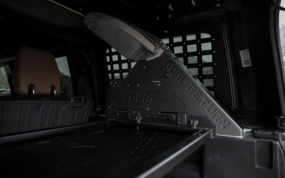Maximize your storage. 2021-2026 Ford Bronco rear cargo tactical molle panel system. Heavy-duty steel design for mounting gear, first aid kits, and overland accessories. No-drill installation.