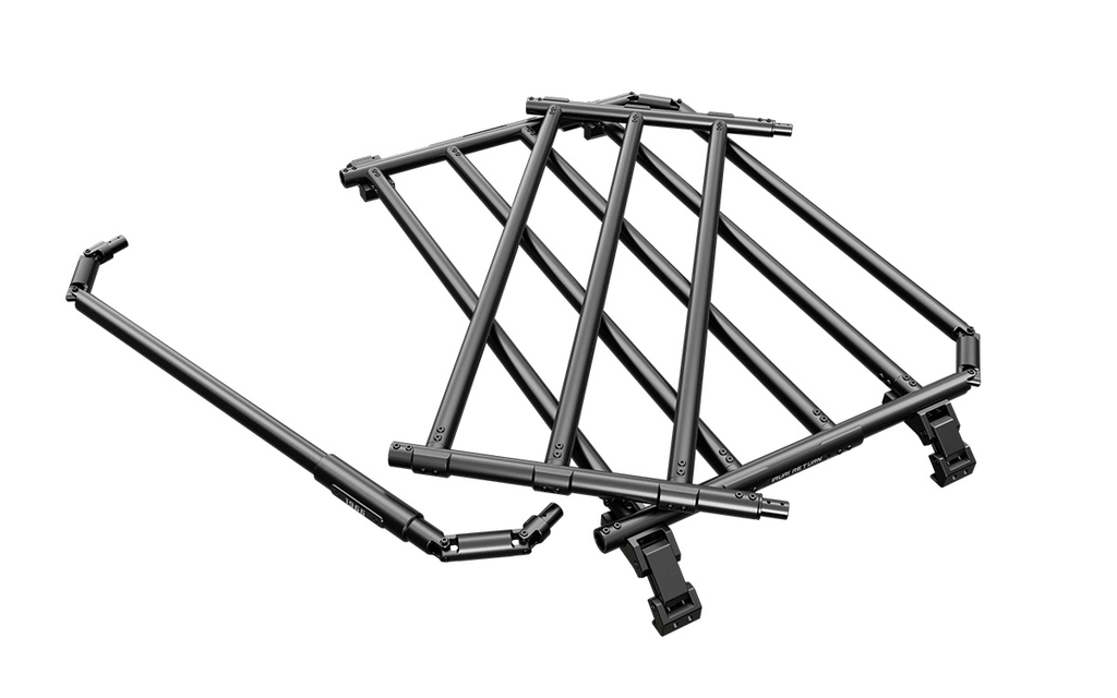Premium 2021-2026 Ford Bronco roof rack platform. Low-profile aerodynamic design reduces wind noise. Modular no-drill cargo system for overland gear.