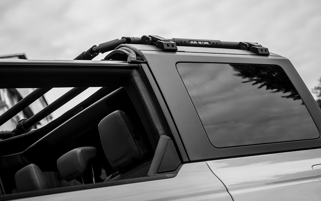 Premium 2021-2026 Ford Bronco roof rack platform. Low-profile aerodynamic design reduces wind noise. Modular no-drill cargo system for overland gear.