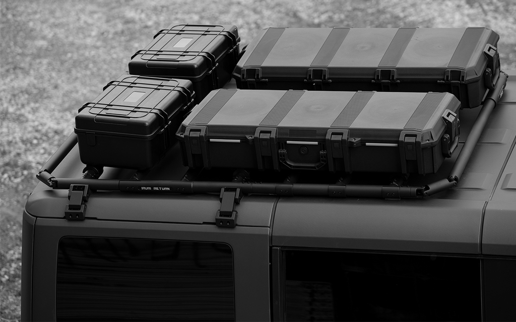 Premium 2021-2026 Ford Bronco roof rack platform. Low-profile aerodynamic design reduces wind noise. Modular no-drill cargo system for overland gear.