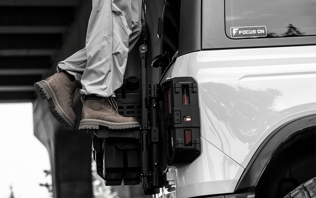 Ultimate off-road upgrade. 2021-2026 Ford Bronco heavy-duty no-drill rear whip flag and CB antenna mount bracket. Spare tire compatible, bolt-on design.