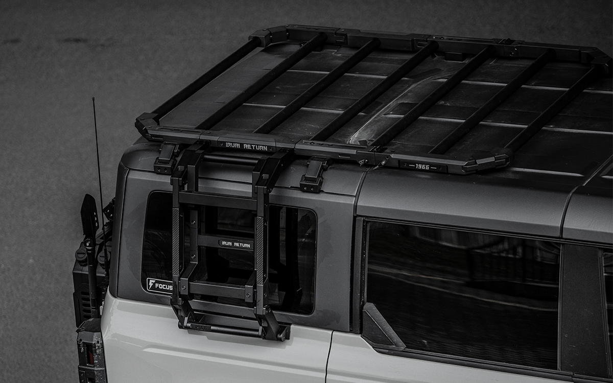 Upgrade your 2021-2026 Ford Bronco. Heavy-duty modular side ladder for easy roof access. No-drill bolt-on installation, compatible with all factory doors.