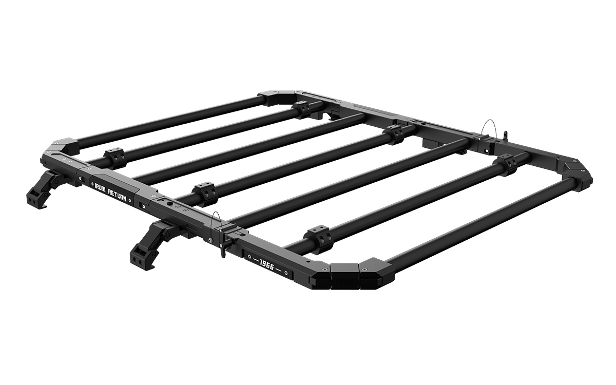 Ultimate overlanding utility. 2021-2026 Ford Bronco tactical folding roof rack platform. Heavy-duty design with noise-reducing folding mechanism. No-drill fit.