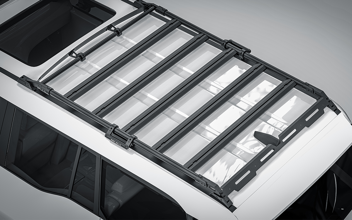 Upgrade your GX550 with the IRURI-HILLS Low-Profile Roof Rack. Ultra-quiet, 19kg lightweight design, and 200kg capacity for ultimate overlanding.
