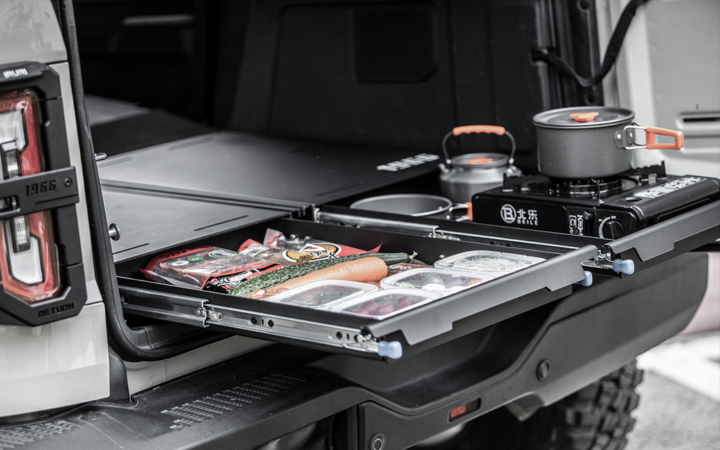 Turn your Bronco into a flat-bed camper with IRURI-HILLS. Features leveling drawers, under-storage & fishing mounts. The ultimate overland sleep platform.