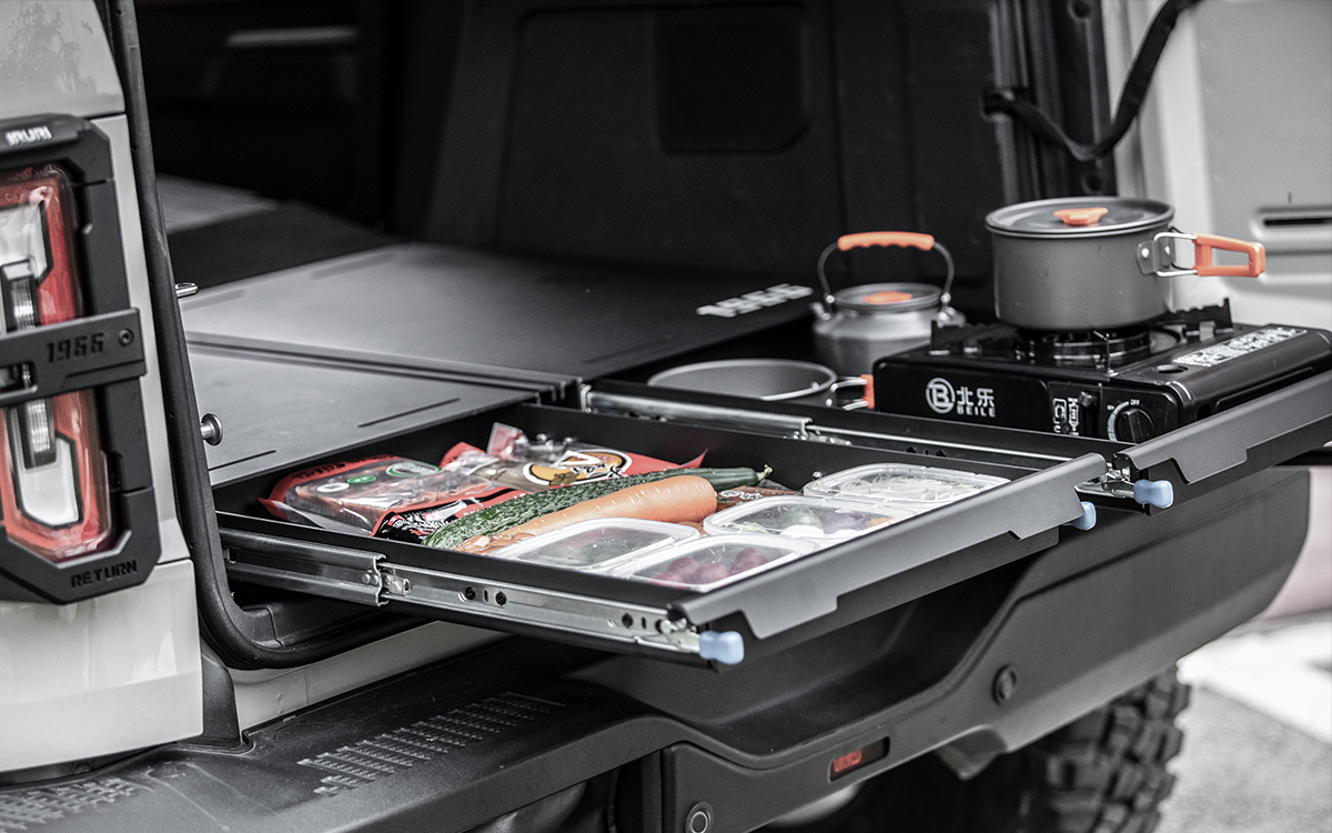 Turn your Bronco into a flat-bed camper with IRURI-HILLS. Features leveling drawers, under-storage & fishing mounts. The ultimate overland sleep platform.