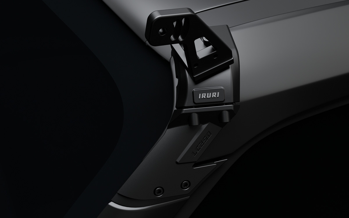 IRURI Roof Light Bar Mounts for LC250. CNC Al-Mg alloy, 1.5kg lightweight & adjustable for 47-50" bars. No-drill bolt-on install.