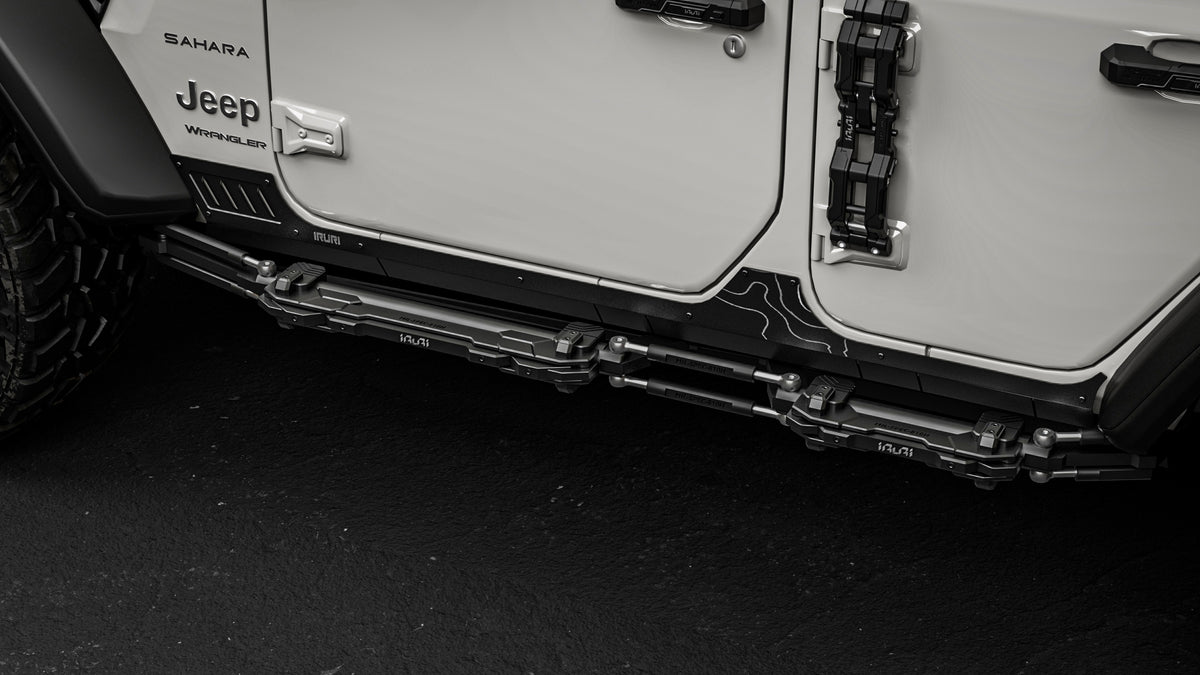 Enhance your Jeep Wrangler with our rugged, custom-molded side armor. Get ultimate off-road protection, a sleek "Black Knight" aesthetic, and a perfect fit.
