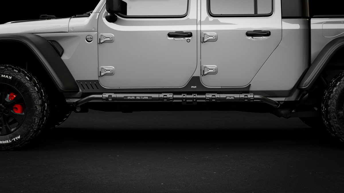 Enhance your Jeep Wrangler with our rugged, custom-molded side armor. Get ultimate off-road protection, a sleek "Black Knight" aesthetic, and a perfect fit.